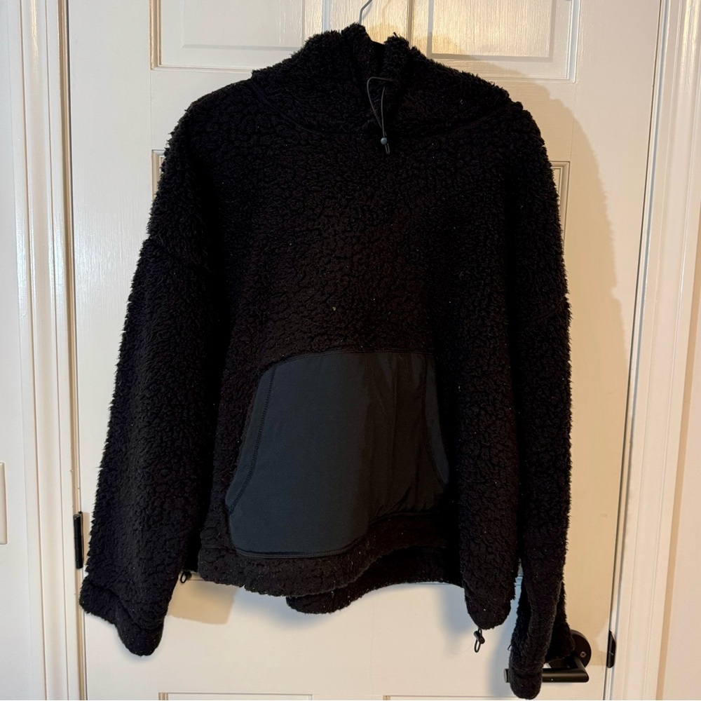 Zella | Hooded Sherpa Fleece Pullover with Pocket, Black, Size XXL - EUC